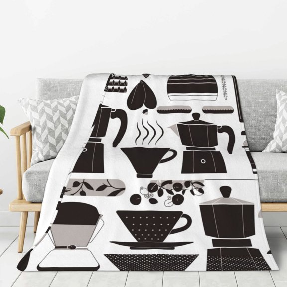 Lightweight Plush Fuzzy Cozy Soft Blankets Coffee Espresso Maker Pattern Warm Plush Fluffy For Blanket Teen Girls Women Couch Bed Sofa Chair Men Boys Gift 60"X50"