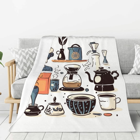 Lightweight Plush Fuzzy Cozy Soft Blankets Coffee Espresso Maker Pattern Warm Plush Fluffy For Blanket Teen Girls Women Couch Bed Sofa Chair Men Boys Gift 40"X30"
