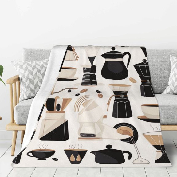 Lightweight Plush Fuzzy Cozy Soft Blankets Coffee Espresso Maker Pattern Warm Plush Fluffy For Blanket Teen Girls Women Couch Bed Sofa Chair Men Boys Gift 80"X60"