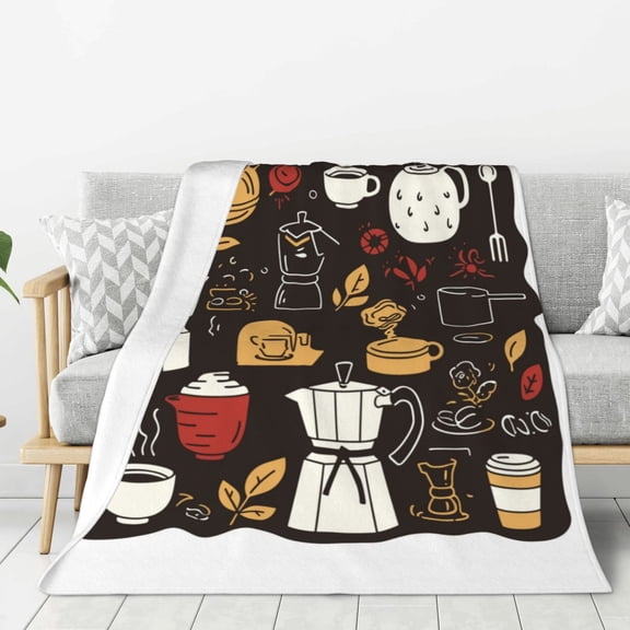 Lightweight Plush Fuzzy Cozy Soft Blankets Coffee Espresso Maker Pattern Warm Plush Fluffy For Blanket Teen Girls Women Couch Bed Sofa Chair Men Boys Gift 40"X30"