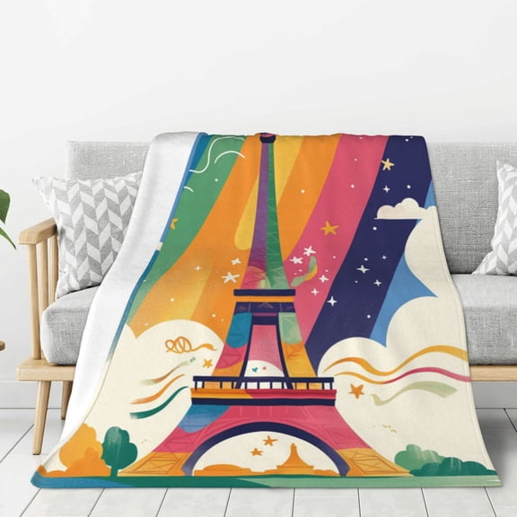 Lightweight Plush Fuzzy Cozy Soft Blankets Paris Pride Eiffel Tower Warm Plush Fluffy For Blanket Teen Girls Women Couch Bed Sofa Chair Men Boys Gift 60"X50"