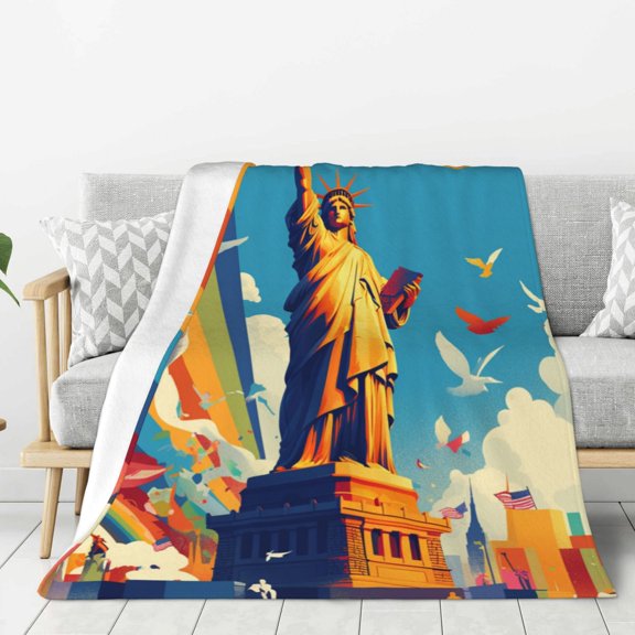 Lightweight Plush Fuzzy Cozy Soft Blankets Statue Of Liberty Pride Warm Plush Fluffy For Blanket Teen Girls Women Couch Bed Sofa Chair Men Boys Gift 50"X40"
