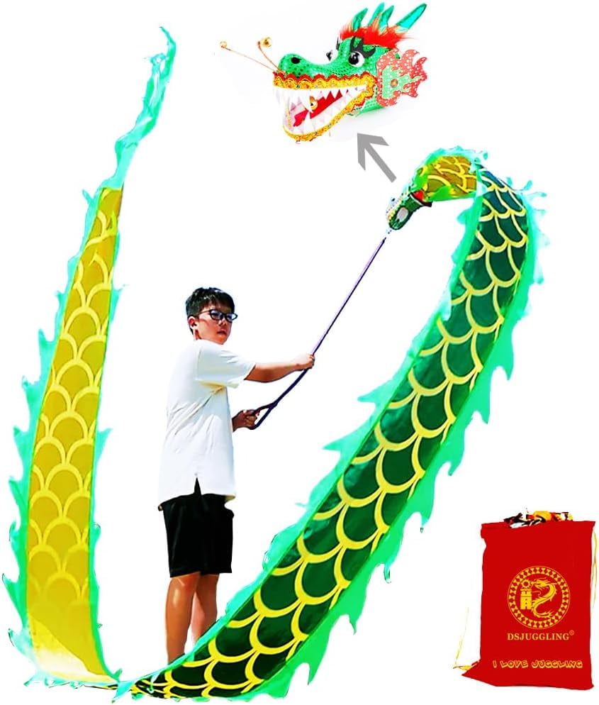 Lightweight Poi with 3D Dragon Head & Swing Rope Combo for Kids and Beginners, Flowy Dragon Ribbon Streamer Outdoor Fitness Stage Prop Set