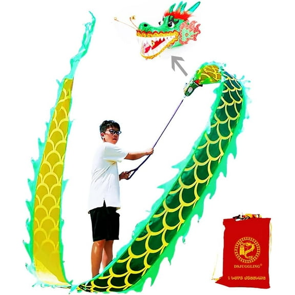 Lightweight Poi with 3D Dragon Head & Swing Rope Combo for Kids and Beginners, Flowy Dragon Ribbon Streamer Outdoor Fitness Stage Prop Set