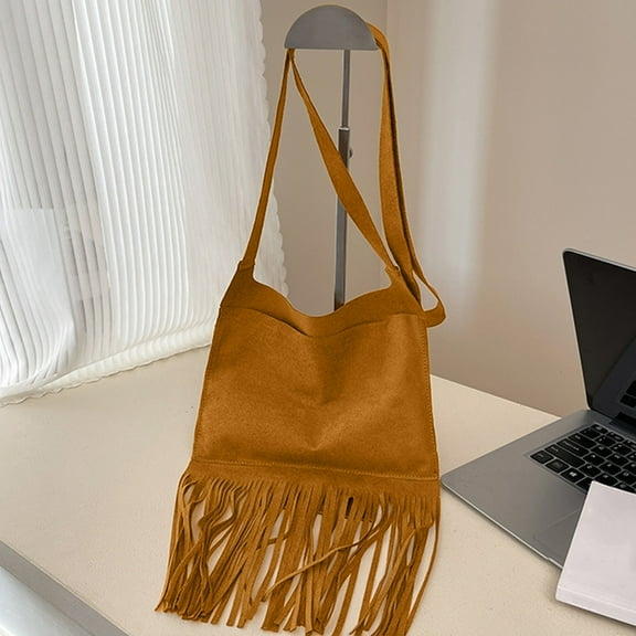 Lightweight Polyester Crossbody Bag for Women Small Square Tassel Shoulder Bag Large Capacity Multi Compartment Hands Free Commute Travel