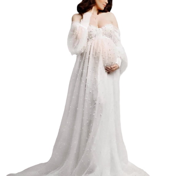 Lightweight Polyester Maternity Long Dress for Comfortable Pregnancy Photo Shoots Feature Stretchy Breathable Fabric