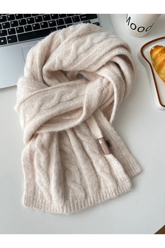 French Retro Knitted Scarf - Chunky Cable Wool Blend Soft Warm Unisex Wrap for Winter,148*20,beige