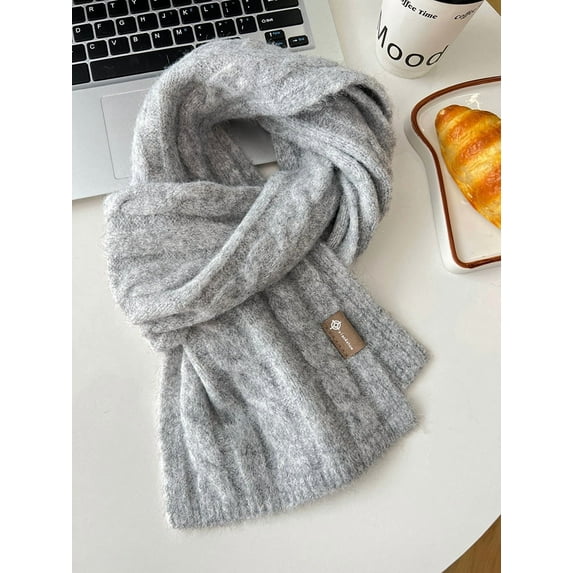 French Retro Knitted Scarf - Chunky Cable Wool Blend Soft Warm Unisex Wrap for Winter,148*20,gray