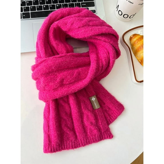 French Retro Knitted Scarf - Chunky Cable Wool Blend Soft Warm Unisex Wrap for Winter,148*20,rose red