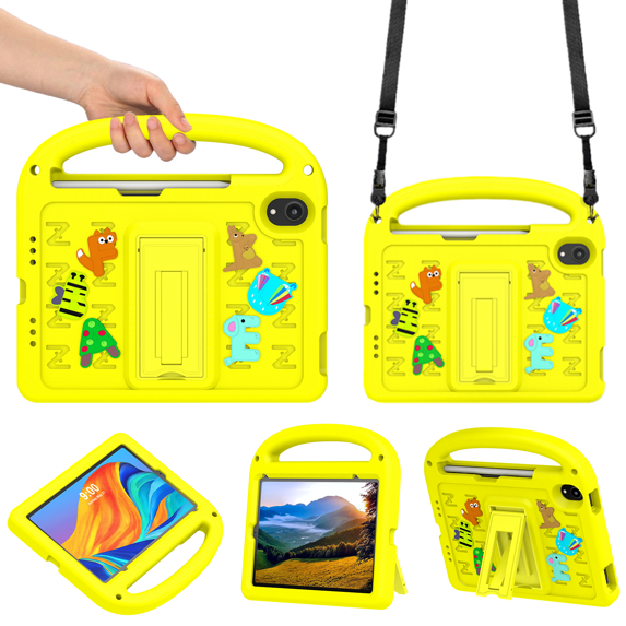 Lightweight Portable Case for iPad Mini 7 (A17 Pro) 2024 / iPad Mini 6 2021 Letter Pattern Kids Shockproof Cover with Pencil Holder and Shoulder Strap