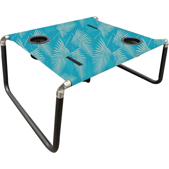 Lightweight Portable Foldable Beach Table with Cup Holder and Phone Pockets Aqua Fronds