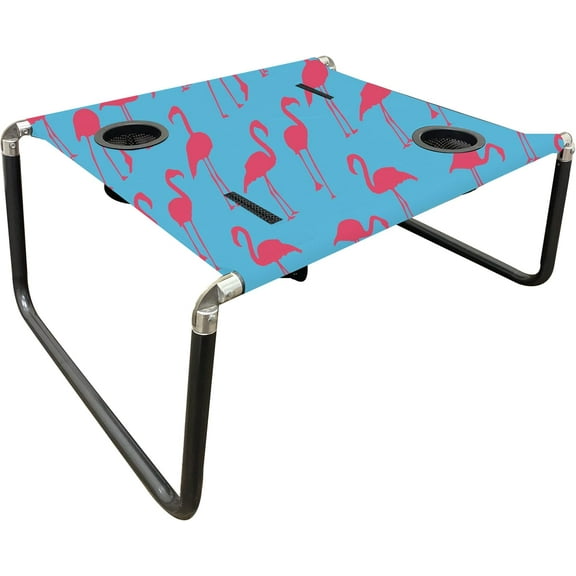 Lightweight Portable Foldable Beach Table with Cup Holder and Phone Pockets Color Flamingos