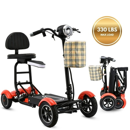 Dragon Mobile Foldable 4-Wheel Mobility Scooter, Travel Friendly Battery Powered Power Scooter, 12 Mile Range - Matte Red