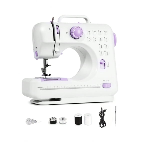 Lightweight Portable Professional Electric Sewing Machine, 12 Selectable Stitch Modes with Variable Speed Control & Overlock Sew Function, Easy-Operate Household Sewing Equipment for DIY Crafts, Clot