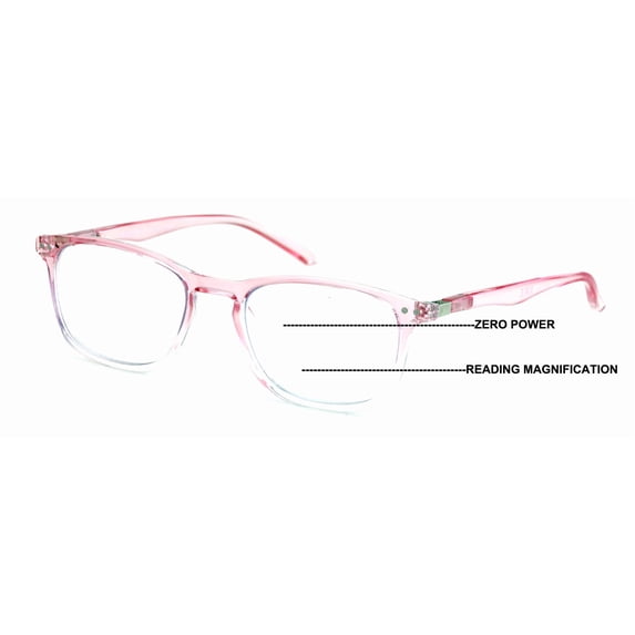 Lightweight Progressive Clear Bifocal Reading glasses - No Line or Bubble - Zero Power on Top Reader Translucent Slim Unisex CR04 +1.25