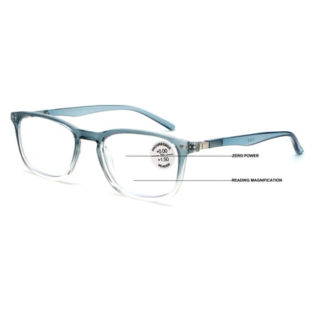 Lightweight Progressive Clear Bifocal Reading glasses - No Line or Bubble - Zero Power on Top Reader Translucent Slim Unisex CR04 +2.25