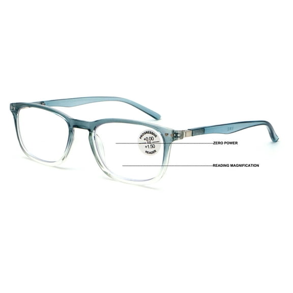Lightweight Progressive Clear Bifocal Reading glasses - No Line or Bubble - Zero Power on Top Reader Translucent Slim Unisex CR04 +2.50