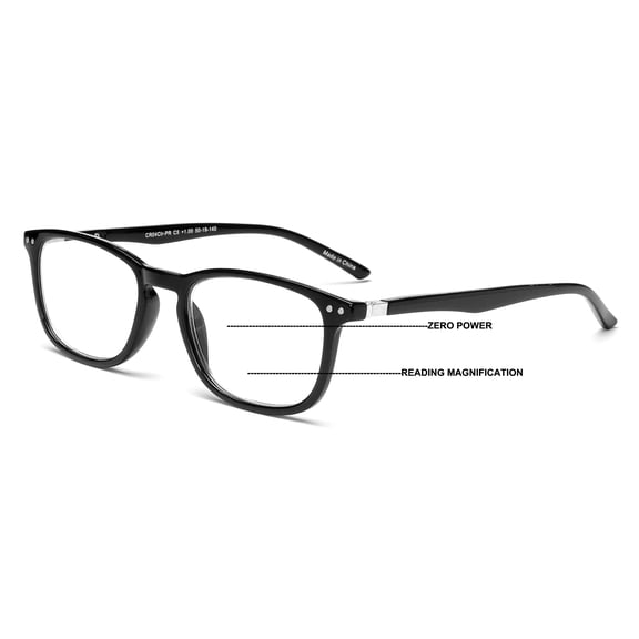 Lightweight Progressive Clear Bifocal Reading glasses - No Line or Bubble - Zero Power on Top Reader Translucent Slim Unisex CR04 +2.50