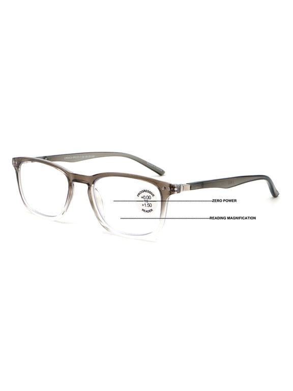 Lightweight Progressive Clear Bifocal Reading glasses - No Line or Bubble - Zero Power on Top Reader Translucent Slim Unisex CR04 +2.50