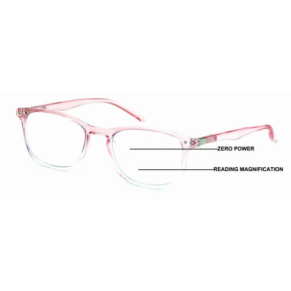 Lightweight Progressive Clear Bifocal Reading glasses - No Line or Bubble - Zero Power on Top Reader Translucent Slim Unisex CR04 +2.50