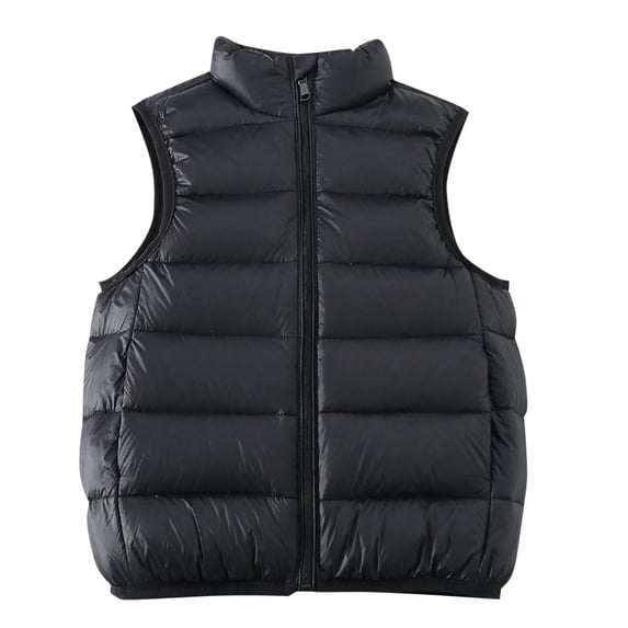 Lightweight Puffer Jacket Vest Boys Girls Full Zip Sleeveless Stand Collar Warm Quilted Cotton Winter Coat 2-11Y (130, Black)