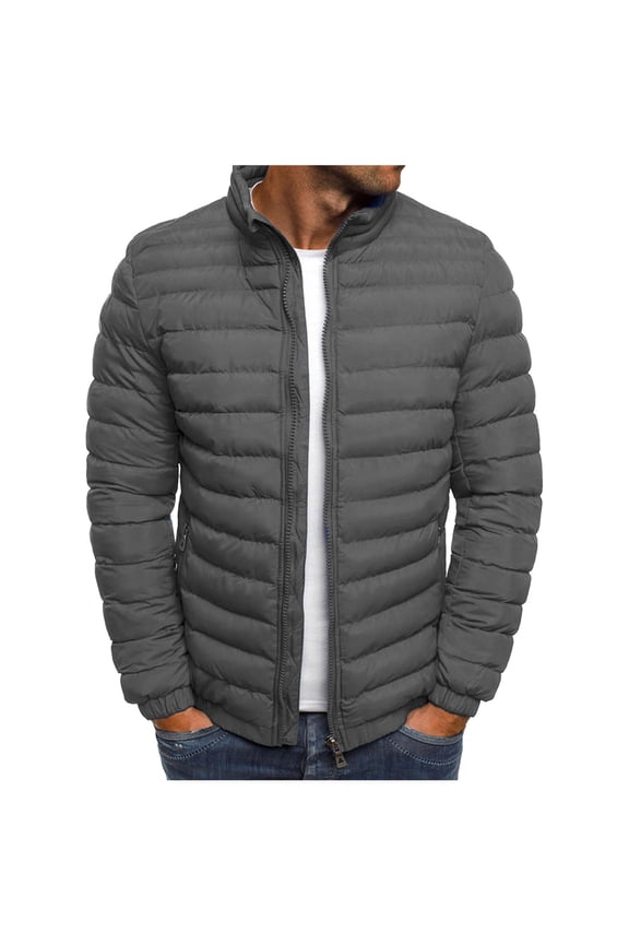 Lightweight Puffer Jacket with Pocket Solid Color Zip Up Coat Top Classic Fit