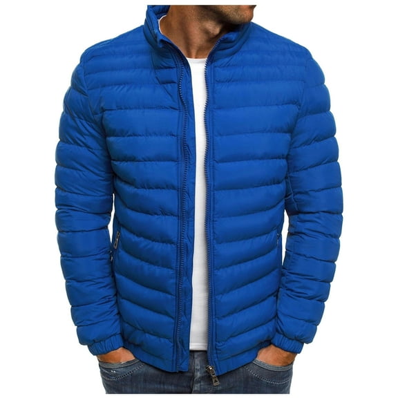 Lightweight Puffer Jacket with Pocket Solid Color Zip Up Coat Top Classic Fit