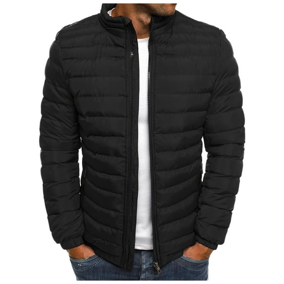 Lightweight Puffer Jacket with Pocket Solid Color Zip Up Coat Top Classic Fit