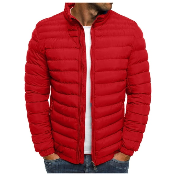 Lightweight Puffer Jacket with Pocket Solid Color Zip Up Coat Top Classic Fit