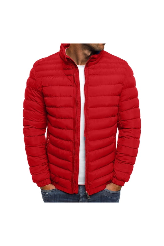 Lightweight Puffer Jacket with Pocket Solid Color Zip Up Coat Top Classic Fit
