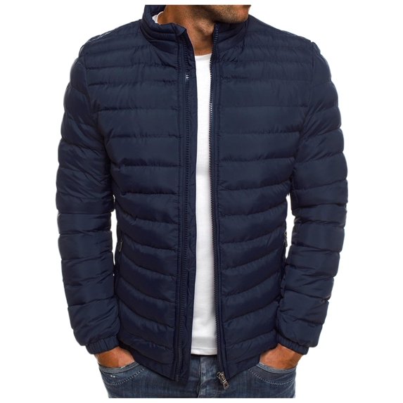 Lightweight Puffer Jacket with Pocket Solid Color Zip Up Coat Top Classic Fit