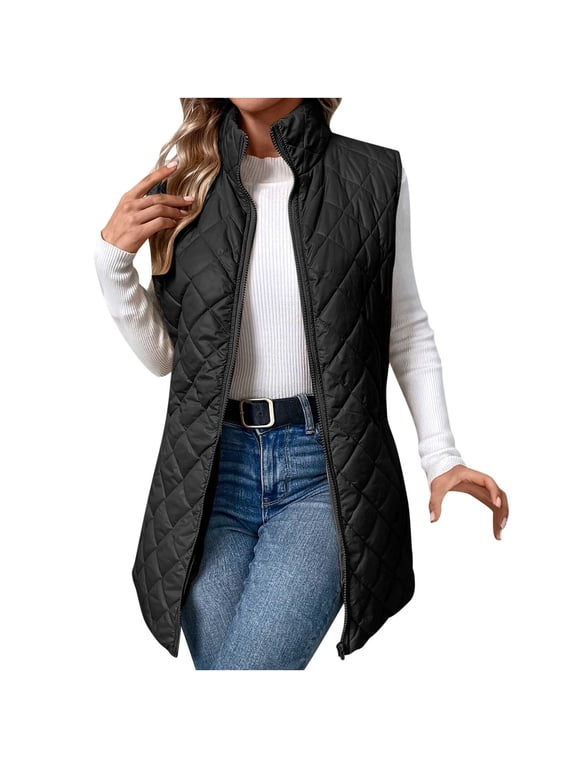 Lightweight Puffer Vest for Women Solid Color Winter Warm Stand Collar Quilted Sleeveless Jackets Coats with Pockets