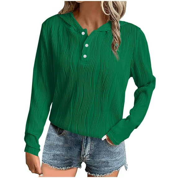 Lightweight Pullover Hoodies for Women Trendy Casual Hooded Plain Sweatshirt 1/4 Button Pull Over Fall Tops (2XL, Green)