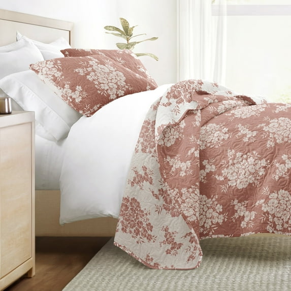Lightweight Quilt Sets - Wrinkle Free - Coverlet Terracotta Floral Patterns for King Size Bedding by Comfort Canopy