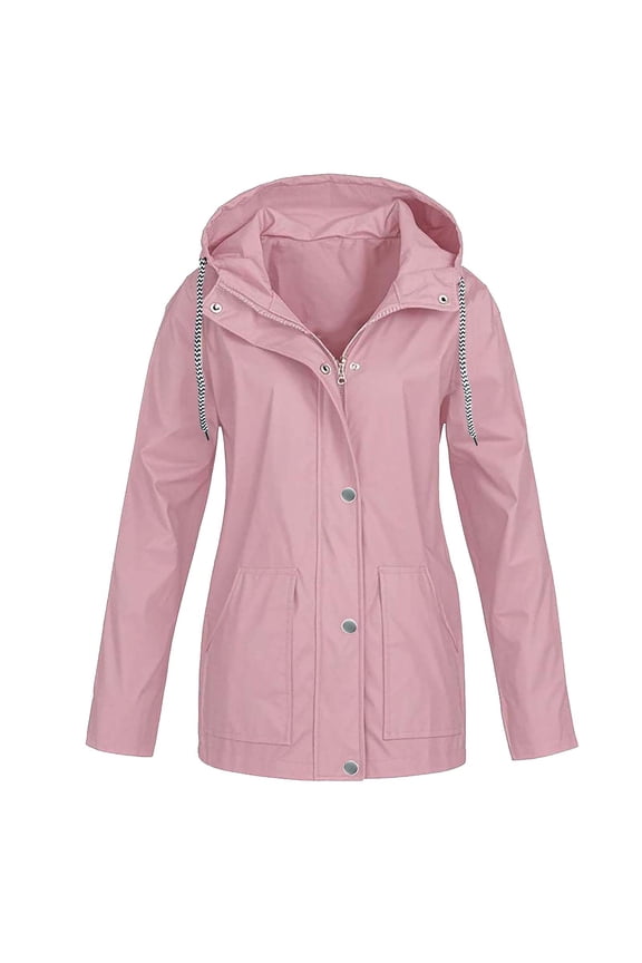 Lightweight Rain Jacket Women Plus Size Raincoat for Women Hooded Outdoor Coat Waterproof Windbreaker with Pockets Pink XXL