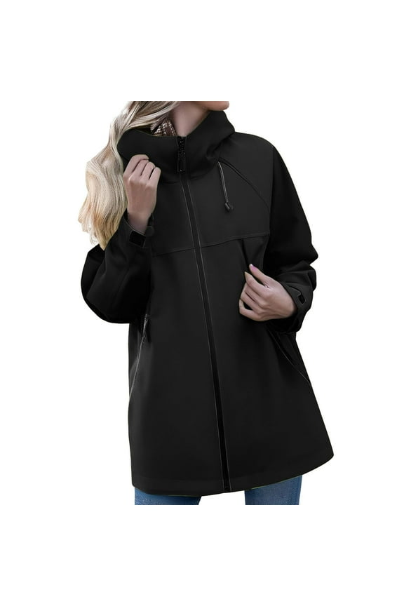 Lightweight Rain Jacket Women Waterproof Breathable Raincoat Packable Hooded Windbreaker Black M
