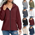 thumbnail image 1 of Lightweight Rain Jacket Women Waterproof - Raincoat for Women Solid Color Mid Waterproof Hooded Rain Jacket Lightweight Zip-Up Windbreaker With Pockets, 1 of 8