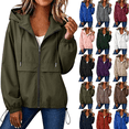 thumbnail image 1 of Lightweight Rain Jacket for Women Solid Hooded Waterproof Windbreaker Jacket Packable Outdoor Hiking Full Zip Casual Outerwear with Adjustable Hem, 1 of 8