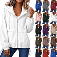 thumbnail image 1 of Lightweight Rain Jacket for Women Solid Hooded Waterproof Windbreaker Jacket Packable Outdoor Hiking Full Zip Casual Outerwear with Adjustable Hem, 1 of 8