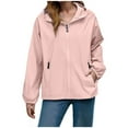 thumbnail image 1 of Lightweight Rain Jacket for Women with Hood Zipper Pockets Windproof Waterproof Thin Raincoat Plus Size Hiking Coat (L, Pink), 1 of 7