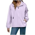 thumbnail image 1 of Lightweight Rain Jacket for Women with Hood Zipper Pockets Windproof Waterproof Thin Raincoat Plus Size Hiking Coat (XL, Purple), 1 of 7
