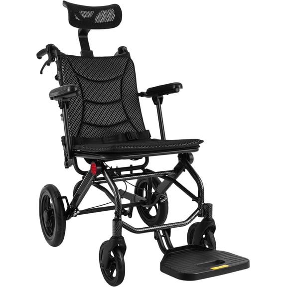 Lightweight Reclining Travel Wheelchair, Folding All Terrain Reclining Transport Wheelchair for Adults and Seniors