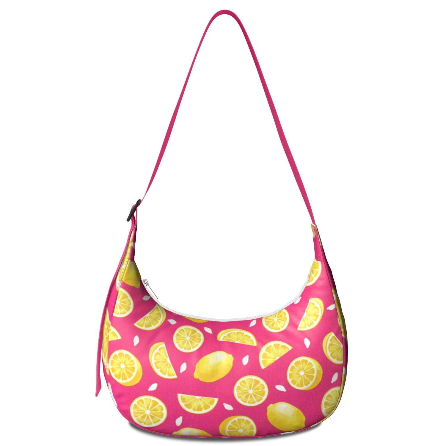 Lightweight Retro Lemon Print Hobo Purse for Women, Floral Summer Crossbody Shoulder Tote, Durable Water-Resistant Fruit Bag with Large Capacity Design
