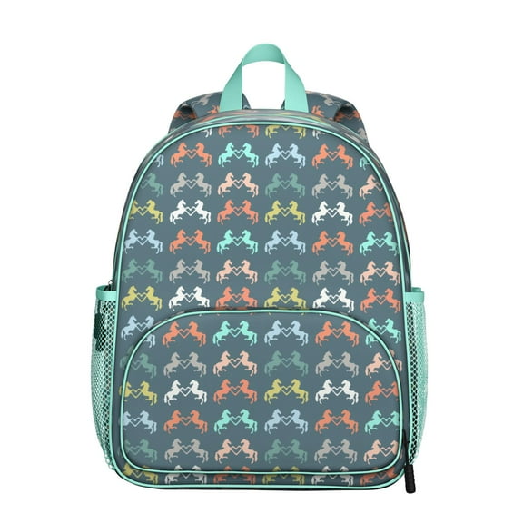 Lightweight Retro Pony Pattern Backpack with Rainbow and Flower Prints, Small Travel Bag for Horse Lovers and Farm Fans