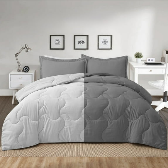 Lightweight Reversible Down Alternative Comforter Set Dark Gray/Light Gray - Full - Queen