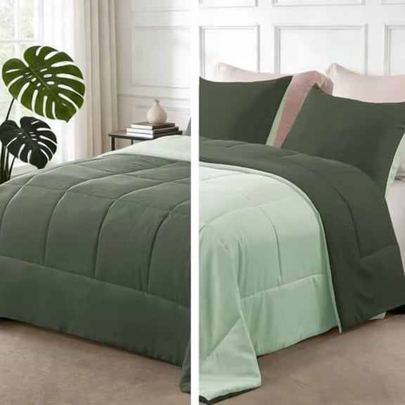 Lightweight Reversible King Size Comforter Set, Down Alternative Comforter with 2 Pillow Sham, King Size Bedding Set for All Seasons, Emerald/Mint