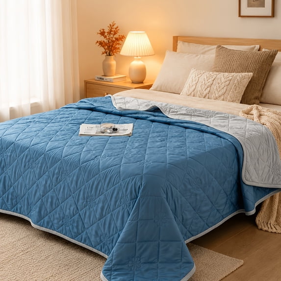 Lightweight Reversible Quilt Blanket, Quilted Bedspread Coverlet For Bedroom,Throw (39"x59")