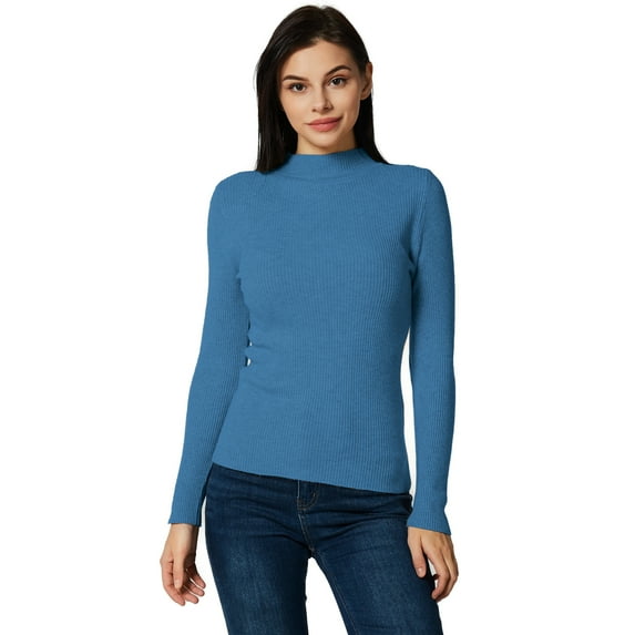 Lightweight Ribbed Mock Turtleneck for Women-Slim Fit