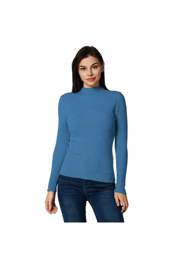 Lightweight Ribbed Mock Turtleneck for Women-Slim Fit