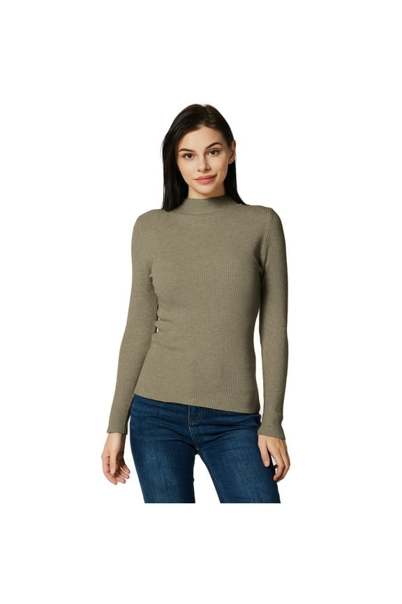 Lightweight Ribbed Mock Turtleneck for Women-Slim Fit